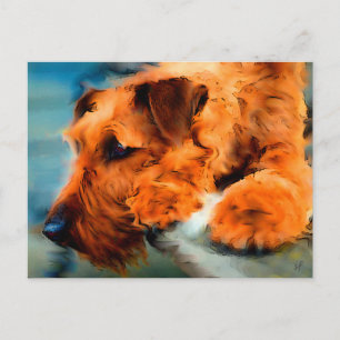 Red Irish Terrier Dog Artsy Pet Portrait Postcard