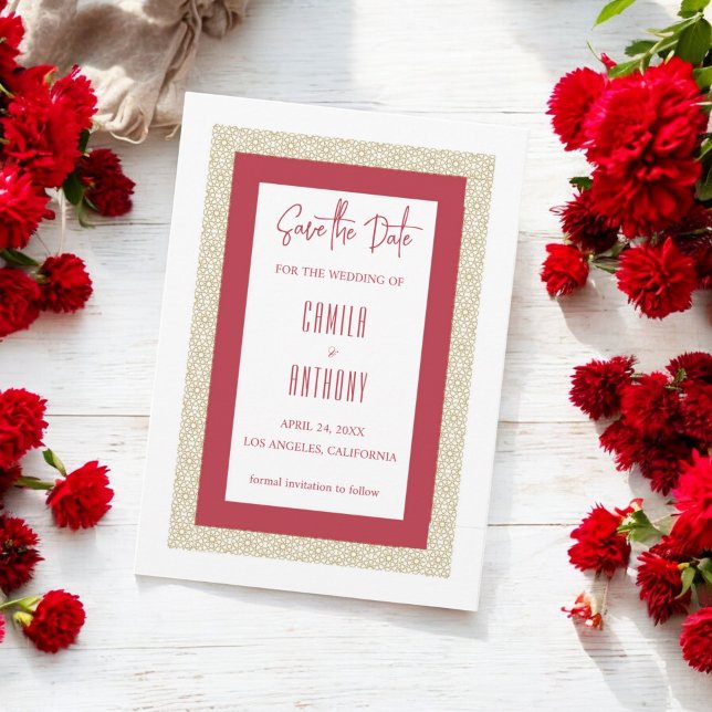 Red Islamic Geometric Border Wedding Invitation (Creator Uploaded)