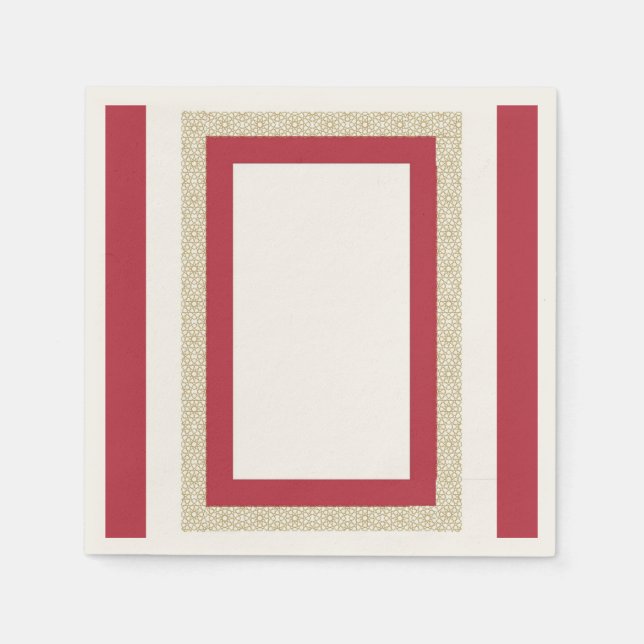 Red Islamic Geometric Border Wedding Napkin (Front)