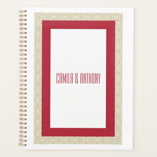 Red Islamic Geometric Border Wedding Planner (Front)