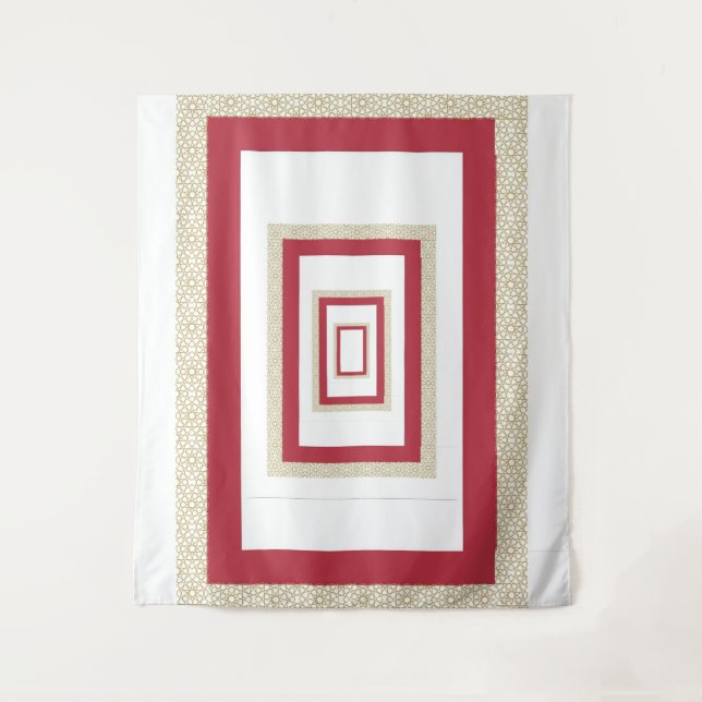 Red Islamic Geometric Border Wedding Tapestry (Front)