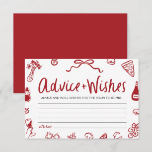 Red Italian Advice and Wishes Bridal Shower Game Invitation