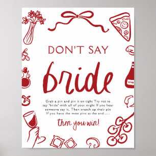 Red Italian Don't Say Bride Bridal Shower Game Poster