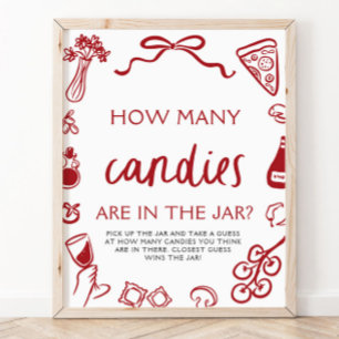 Red Italian Guess How Many Candies Bridal Shower  Poster