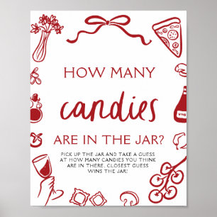 Red Italian Guess How Many Candies Bridal Shower  Poster