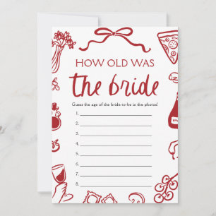 Red Italian Hand Drawn How Old Was The Bride Game  Invitation