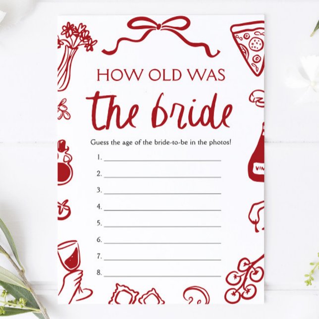 Red Italian Hand Drawn How Old Was The Bride Game  Invitation (Red Italian Hand Drawn How Old Was The Bride Game )