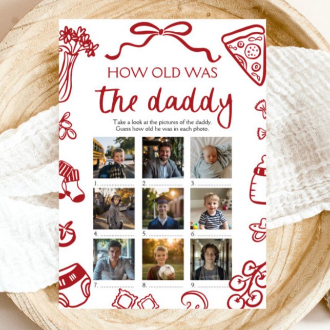 Red Italian Hand Drawn How Old Was The Daddy Game Invitation (Red Italian Hand Drawn How Old Was The Daddy Game)