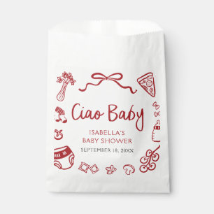 Red Italian Hand Drawn Pizza Ciao Baby Baby Shower Favour Bag
