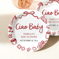 Red Italian Hand Drawn Pizza Ciao Baby Baby Shower