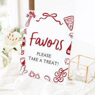 Red Italian Hand Drawn Pizza Pasta Favours Sign