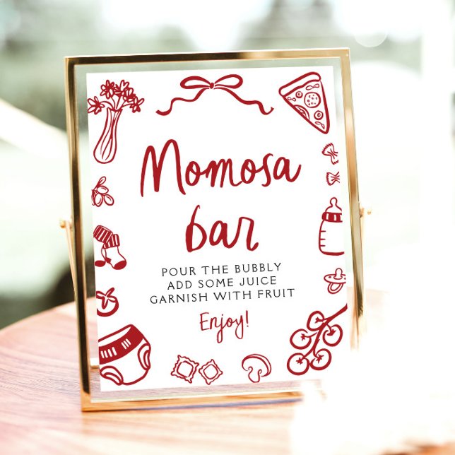 Red Italian Hand Drawn Pizza Pasta Momosa Bar Sign (Red Italian Hand Drawn Pizza Pasta Momosa Bar Sign)