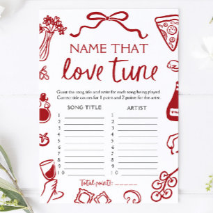 Red Italian Name That Love Tune Bridal Shower Game Invitation