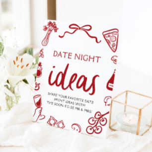Red Italian Pizza Date Night Ideas Bridal Shower  Pedestal Sign