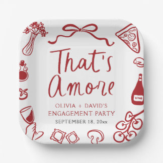 Red Italian That's Amore Pizza Engagement Party Paper Plate