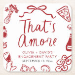 Red Italian That's Amore Pizza Engagement Party Square Paper Coaster<br><div class="desc">🍕 That’s Amore Engagement Party Coasters – Whimsical Red Italian Pizza Love! ❤️ Celebrate your engagement Italian style with these charming That’s Amore square paper coasters! Featuring playful hand-drawn pizza slices, pasta bowls, and wine glasses in a romantic red-and-white palette, they bring rustic charm and joyful vibes to your celebration....</div>