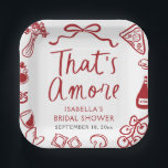 Red Italian That's Amore Pizza Pasta Bridal Shower Paper Plate<br><div class="desc">🍕 That’s Amore Bridal Shower Plates – Whimsical Italian Pizza & Pasta Party Magic! 🍝 Say "ciao bella!" to boring partyware — these red-and-white hand-drawn paper plates bring all the charm of an Italian trattoria straight to your bridal shower table! Featuring adorable doodles of pizza slices, pasta bowls, wine glasses,...</div>