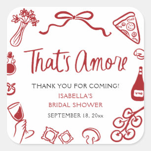 Red Italian That's Amore Pizza Pasta Bridal Shower Square Sticker
