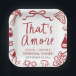 Red Italian That's Amore Pizza Rehearsal Dinner Paper Plate<br><div class="desc">🍕 That’s Amore Rehearsal Dinner Plates – Italian Pizza, Wine & Love! ❤️ Celebrate the night before “I do” with these whimsical red Italian That’s Amore rehearsal dinner paper plates. Featuring hand-drawn pizza slices, wine glasses, and romantic doodles, they’re perfect for adding a touch of Italian charm to your special...</div>