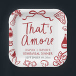 Red Italian That's Amore Pizza Rehearsal Dinner Paper Plate<br><div class="desc">🍕 That’s Amore Rehearsal Dinner Plates – Italian Pizza, Wine & Love! ❤️ Celebrate the night before “I do” with these whimsical red Italian That’s Amore rehearsal dinner paper plates. Featuring hand-drawn pizza slices, wine glasses, and romantic doodles, they’re perfect for adding a touch of Italian charm to your special...</div>