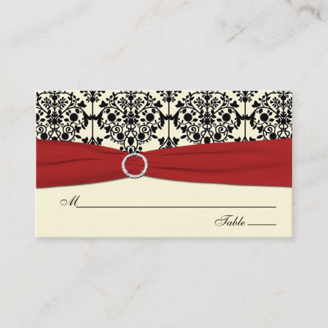 Red, Ivory, and Black Damask Placecards (Front)