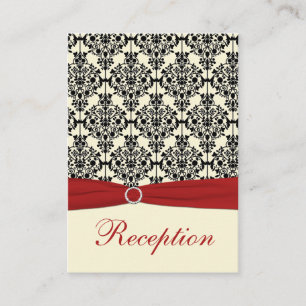 Red, Ivory, and Black Damask Reception Card