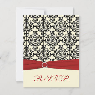 Red, Ivory and Black Damask RSVP Card
