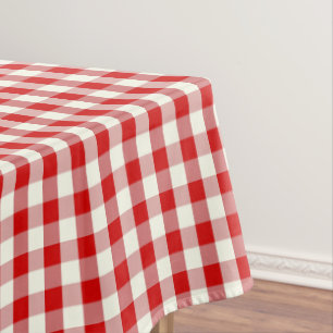 Red & Ivory Cottagecore Gingham Check Plaid Tablecloth