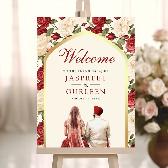 Red Ivory Floral Anand Karaj Affiche de bienvenue  (Créateur téléchargé)