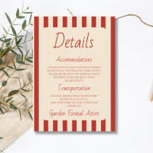 Red Ivory Stripes Retro Minimalist Wedding Details