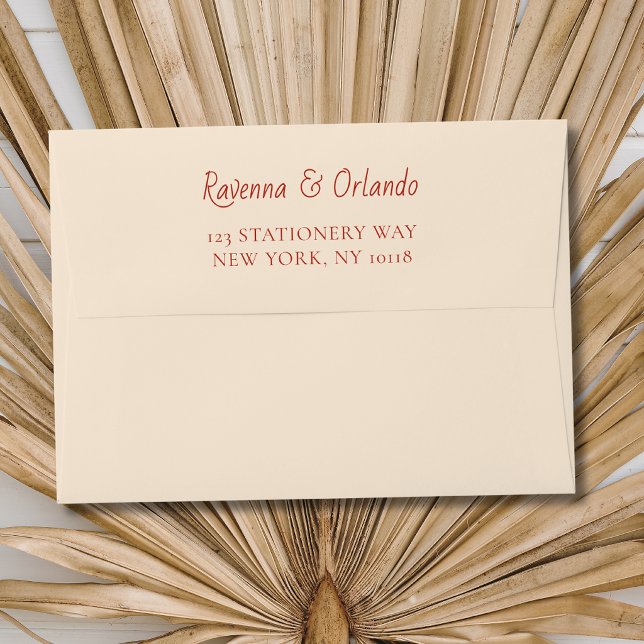 Red Ivory Stripes Retro Minimalist Wedding Envelope (Creator Uploaded)