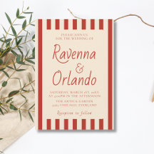 Red Ivory Stripes Retro Minimalist Wedding