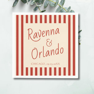Red Ivory Stripes Retro Minimalist Wedding Napkin