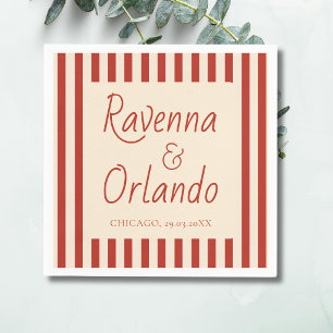 Red Ivory Stripes Retro Minimalist Wedding Napkin
