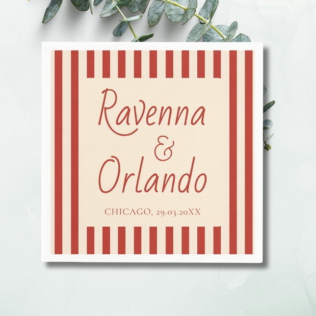 Red Ivory Stripes Retro Minimalist Wedding Napkin (Creator Uploaded)