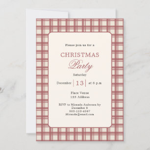 Red Ivory Tartan Plaid Christmas Party Invitation