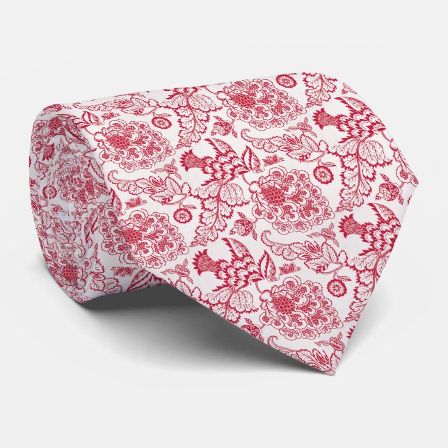Red Jacobean print Tie (Rolled)