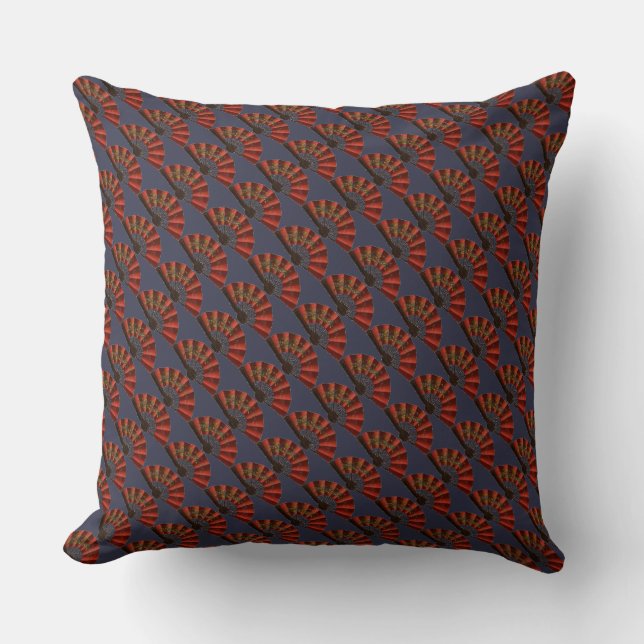 Red Japanese Antique Fans Elegant Pattern Throw Pillow (Front)