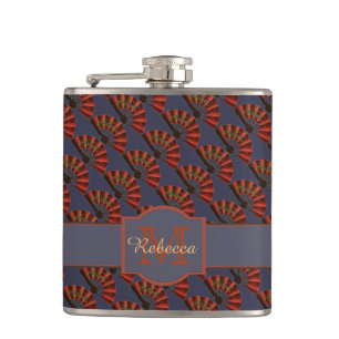 Red Japanese Antique Fans Personalised Hip Flask