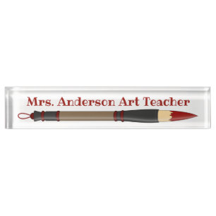 Red Japanese Brush Personalize Desk Name Plate