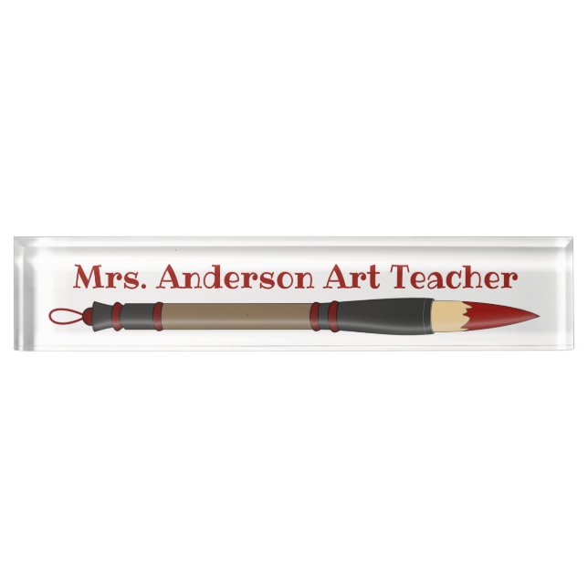 Red Japanese Brush Personalize Desk Name Plate (Front)