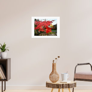 Red Japanese Garden Shinto Shrine Photographic Poster