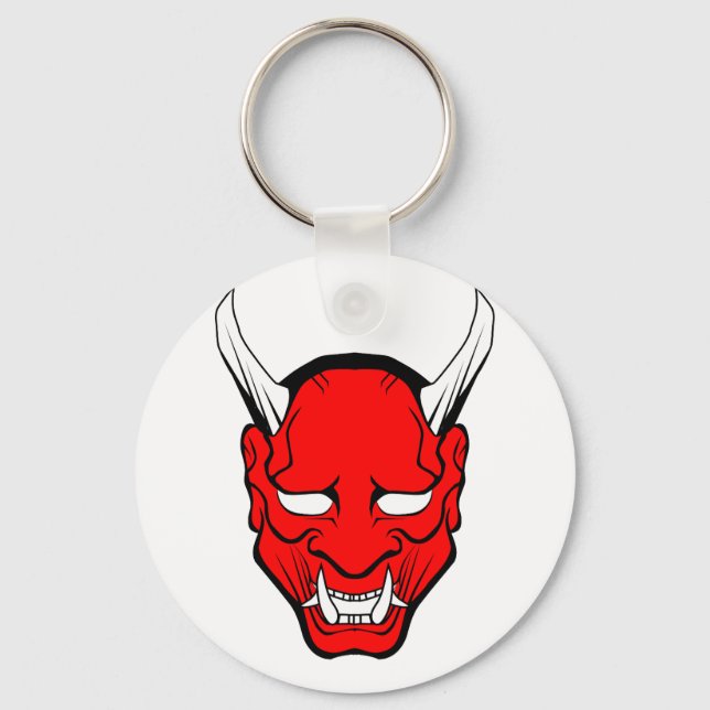 Red Japanese Hannya Mask Keychain (Front)