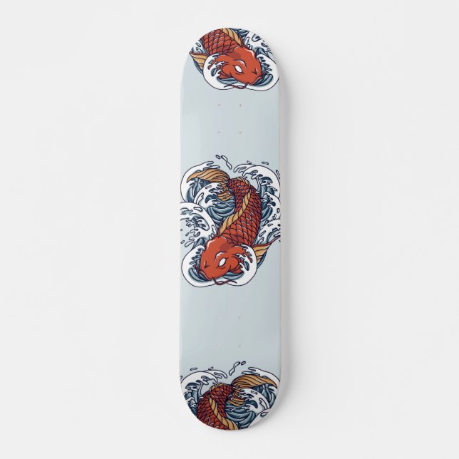 Red Japanese Koi Fish Illustration Skateboard (Front)