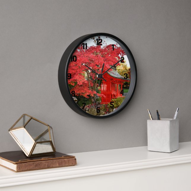Red Japanese Maple and Garden Shrine Clock (Office)