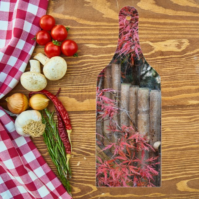  Red Japanese Maple Leaves and Bamboo Cutting Board (In Situ)