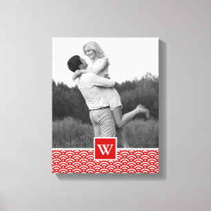 Red Japanese Pattern Photo with Monogram Canvas Print