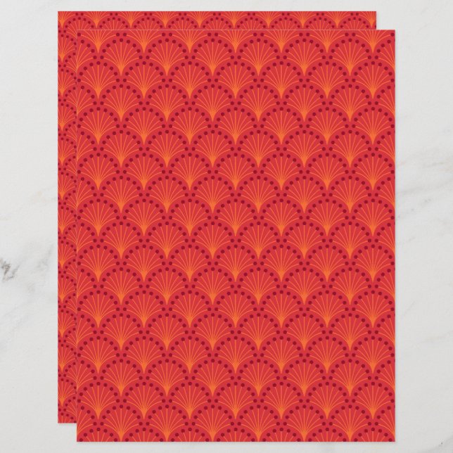 Red Japanese Scales Pattern Scrapbook Paper (Front/Back)