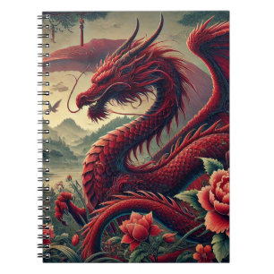 Red Japanese Spiral Notebook Elegant Asian