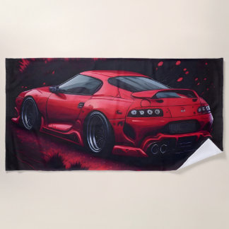 Red Japanese Supra Car Gift for Him Beach Towel